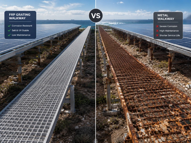 Varför FRP-galler är det bästa materialet för PV O&M-gångar (FRP-solgaller vs metall)